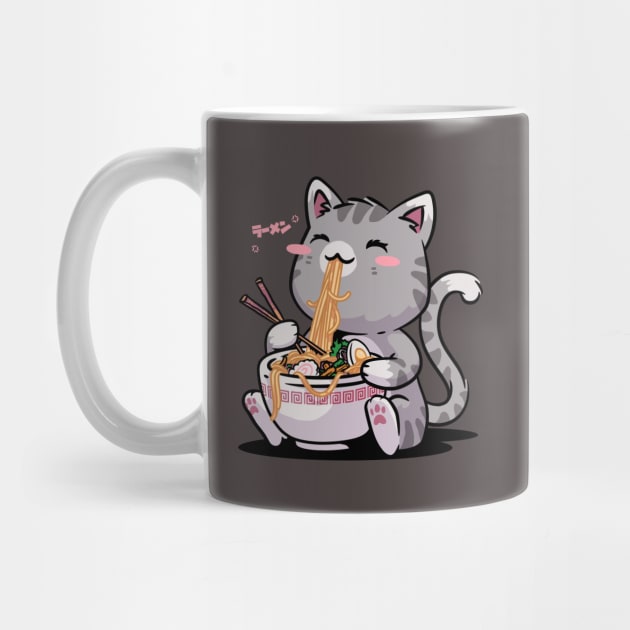 Kawaii Neko Cat Ramen Bowl Anime Otaku Gray Cat by vo_maria